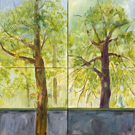 2009, Acryl, Kreide auf Leinwand, vierteilig, 100 x 100 cm